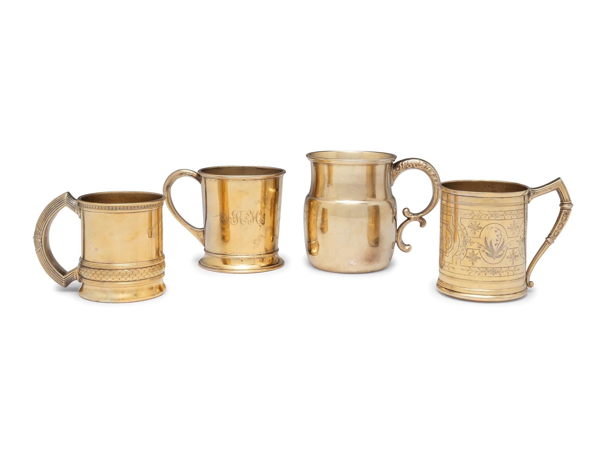 Four American Silver-Gilt Mugs