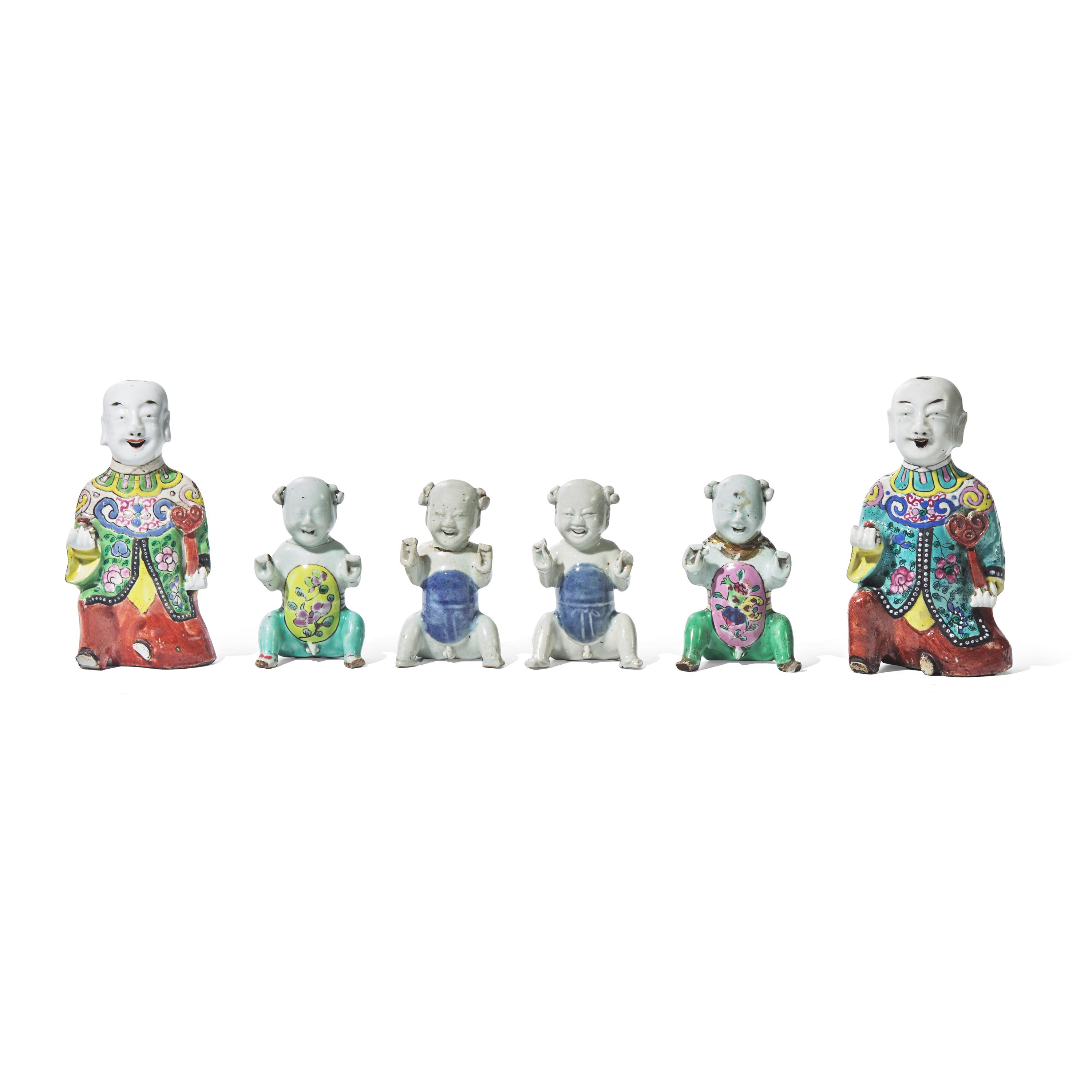 A Group of Six Chinese Export Porcelain "Laughing Boy" Figures