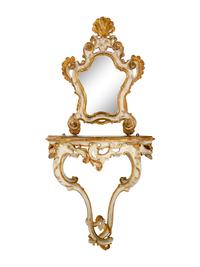 A Venetian Painted and Parcel Gilt Console Table and Mirror