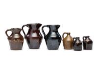 Six Fair and Amusement Park Souvenir Slip-Glazed Miniature Stoneware Vessels
