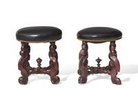 A Near Pair of Flemish Baroque Walnut Footstools