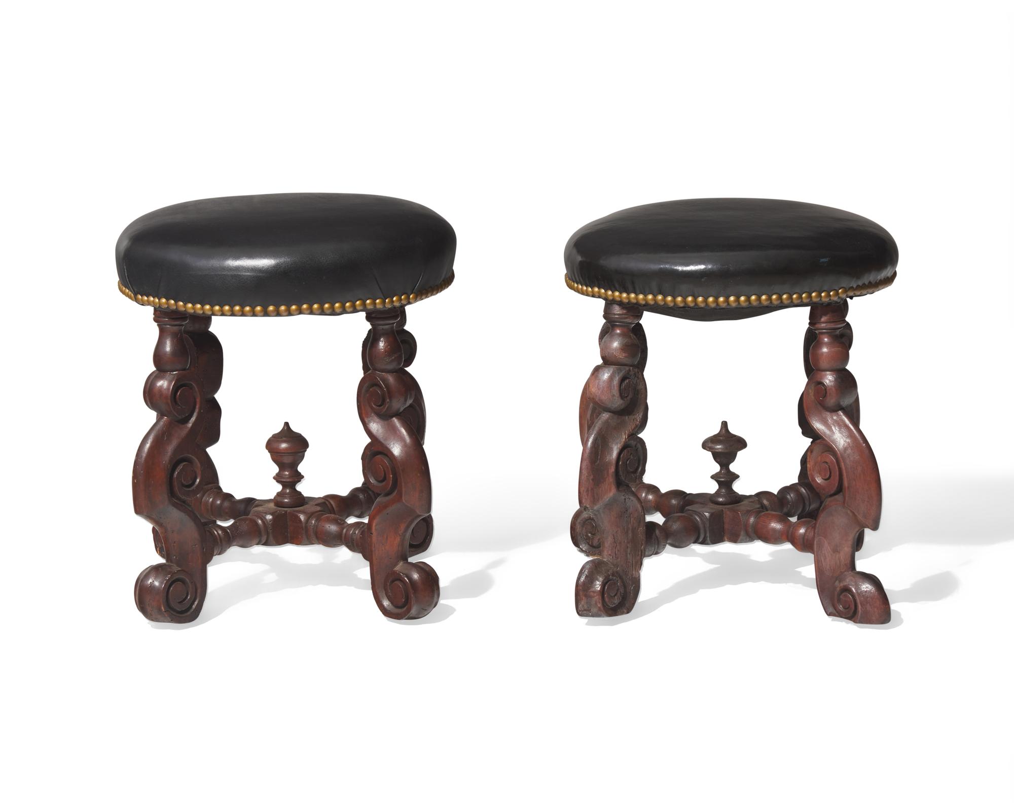 A Near Pair of Flemish Baroque Walnut Footstools