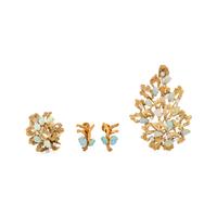 YELLOW GOLD, OPAL AND DIAMOND SET