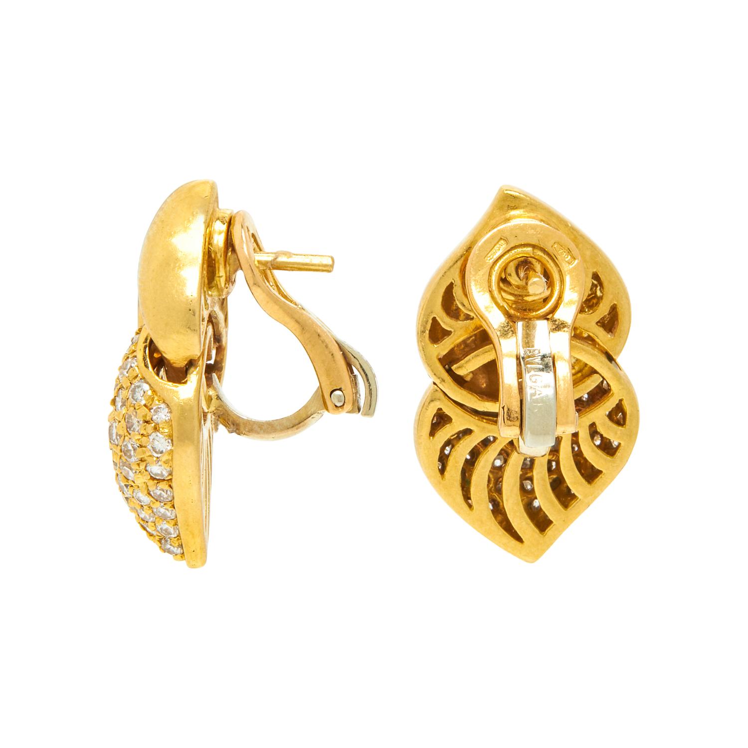 BULGARI, YELLOW GOLD AND DIAMOND 'DOPPIO CUORE' EARRINGS
