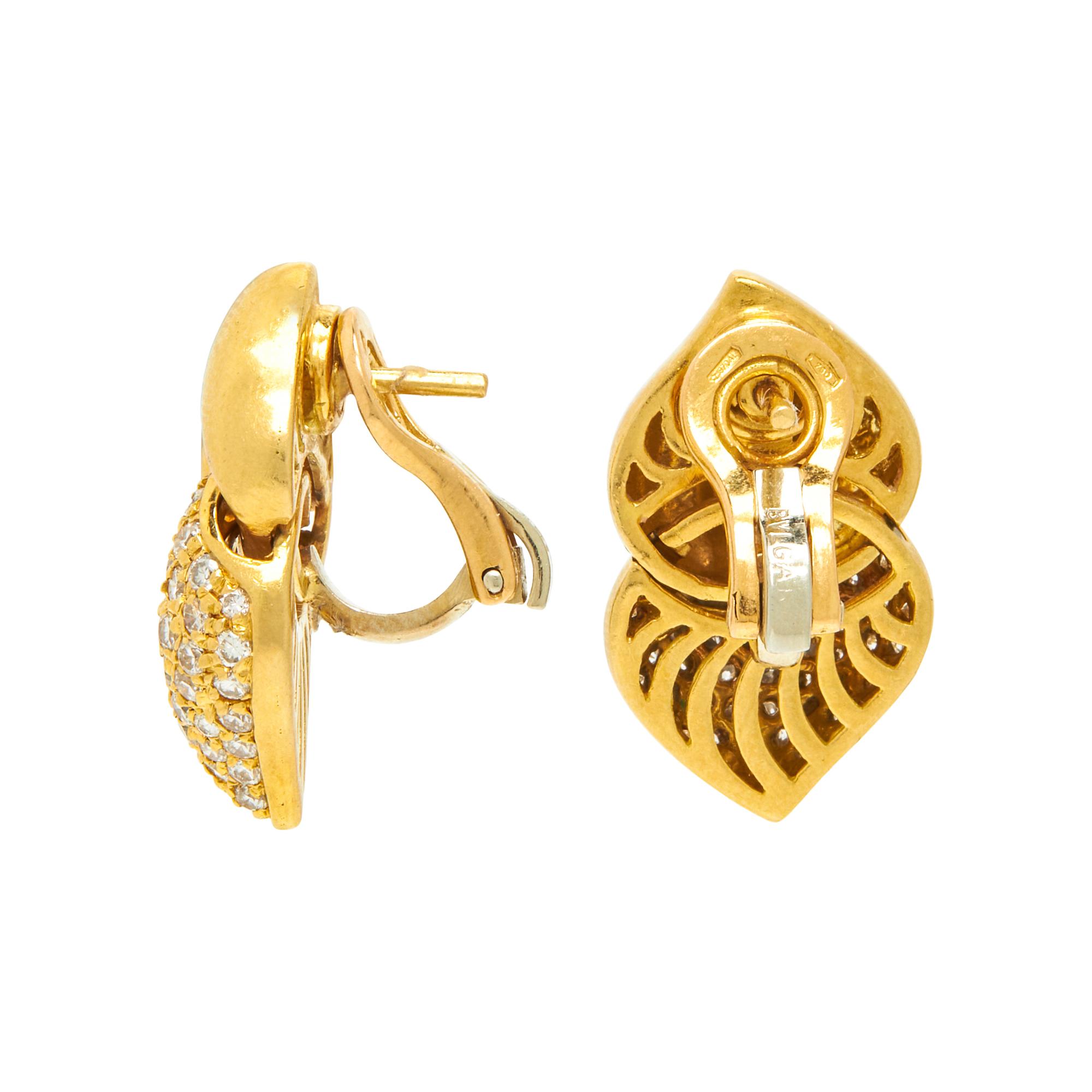 BULGARI, YELLOW GOLD AND DIAMOND 'DOPPIO CUORE' EARRINGS