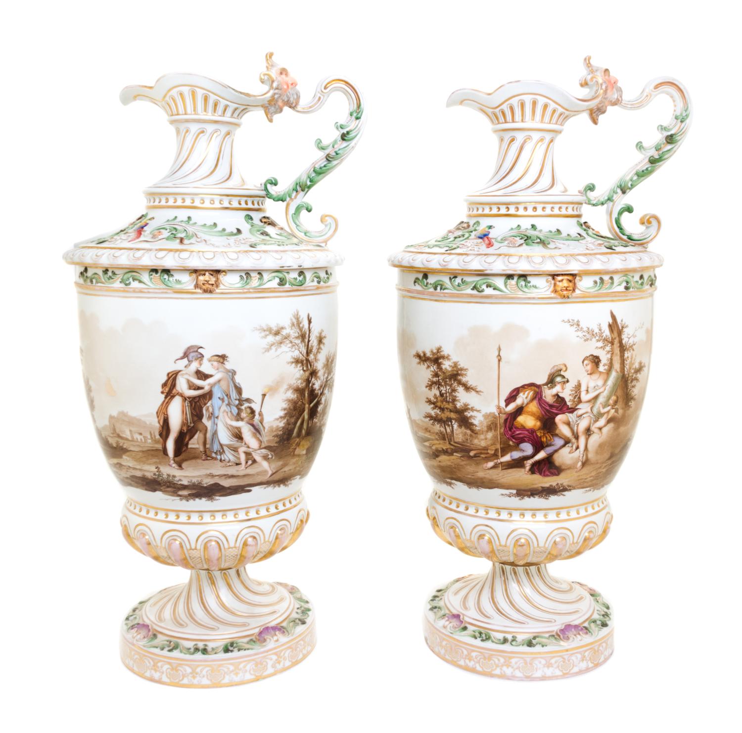 A Pair of Berlin (K.P.M.) Porcelain Ewers Height 21 3/4 inches. — 19TH CENTURY