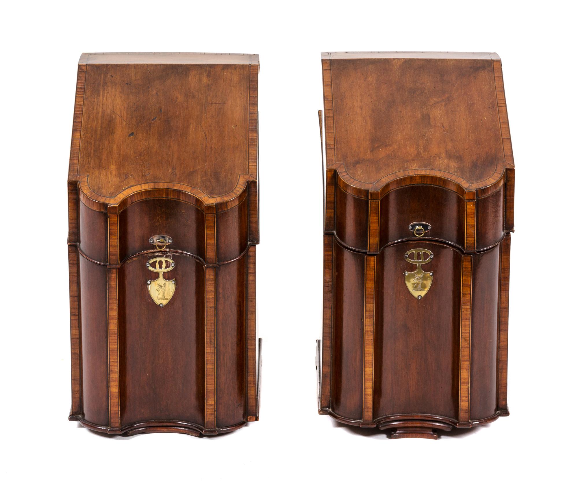 A Pair of George II Mahogany Knife Boxes Height 16 1/2 x width 9 x depth 12 1/4 inches. — 18TH CENTURY