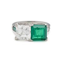 ART DECO, EMERALD AND DIAMOND 'TOI ET MOI' RING