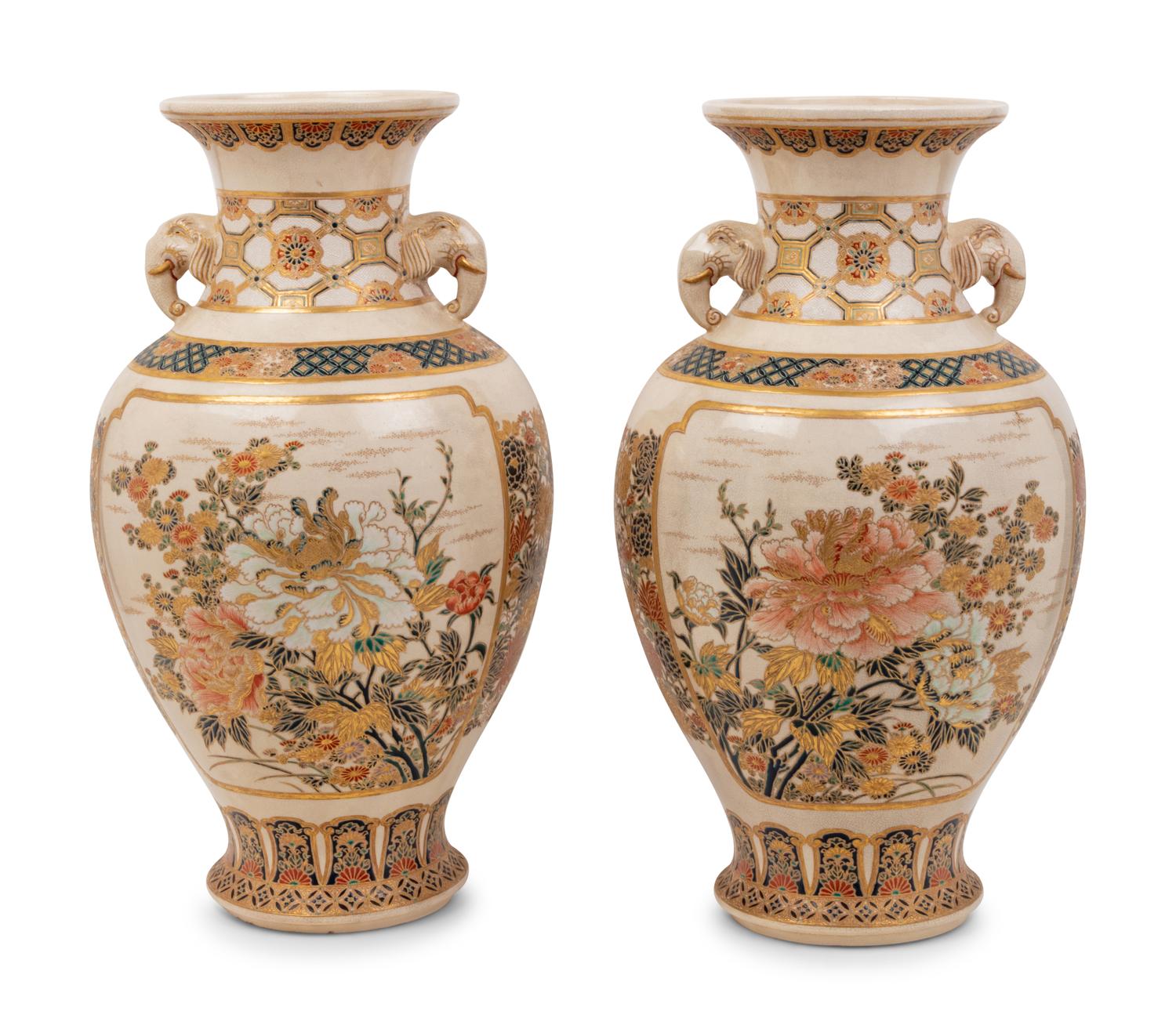 A Pair of Satsuma Handled Vases