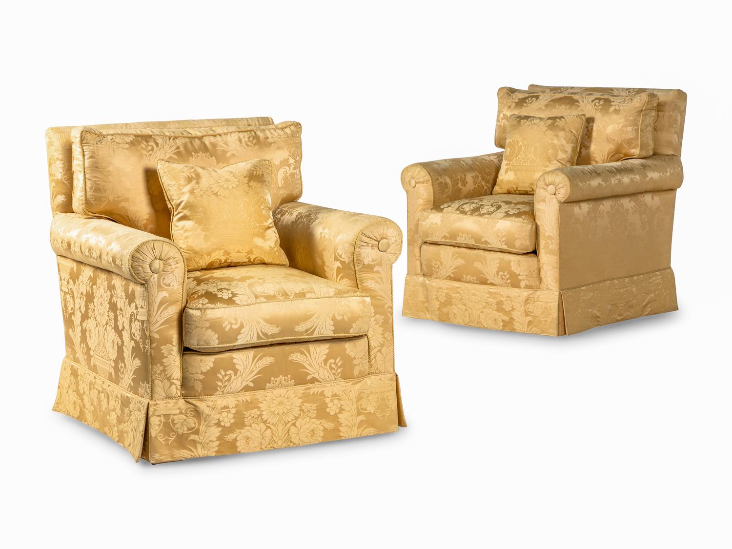 A Pair of Damask-Upholstered Easy Chairs