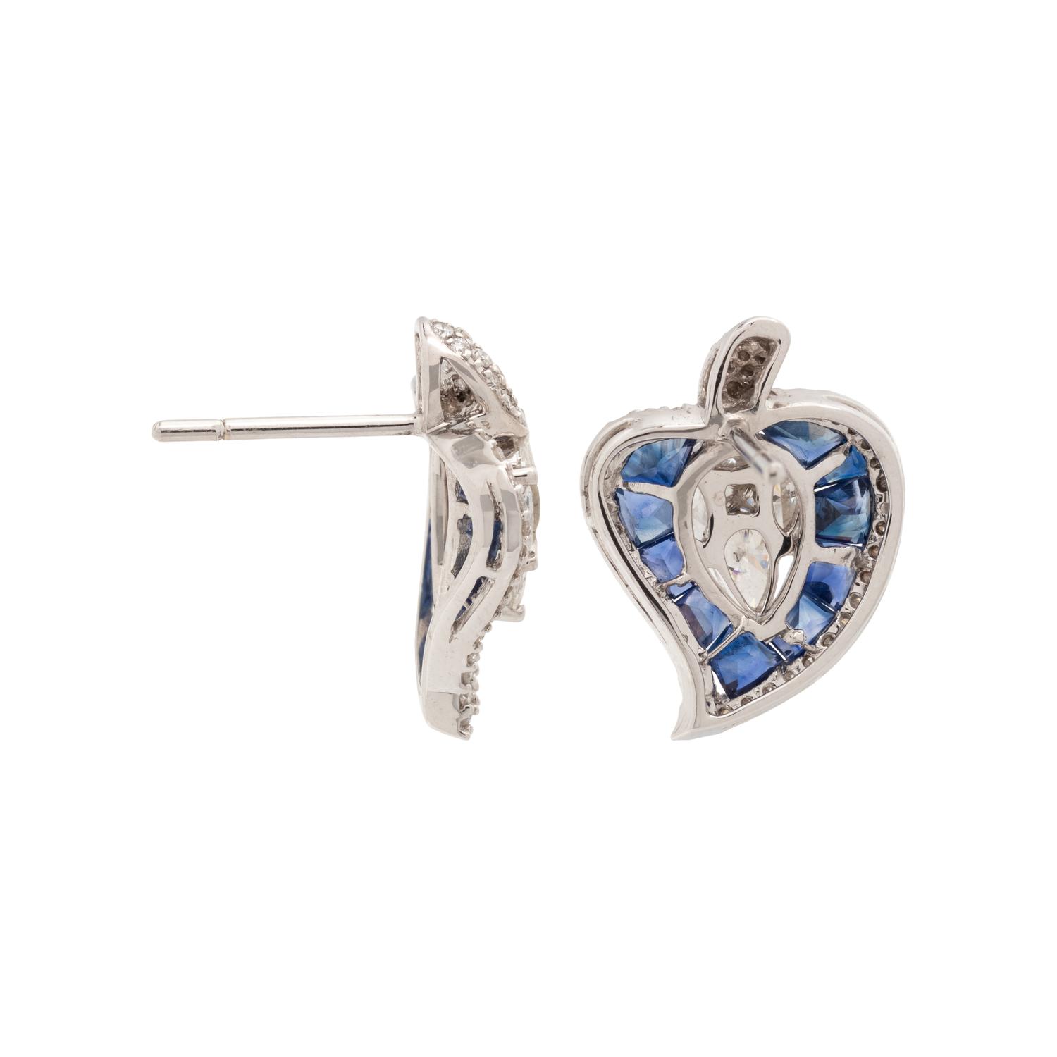 DIAMOND AND SAPPHIRE LEAF EARRINGS
