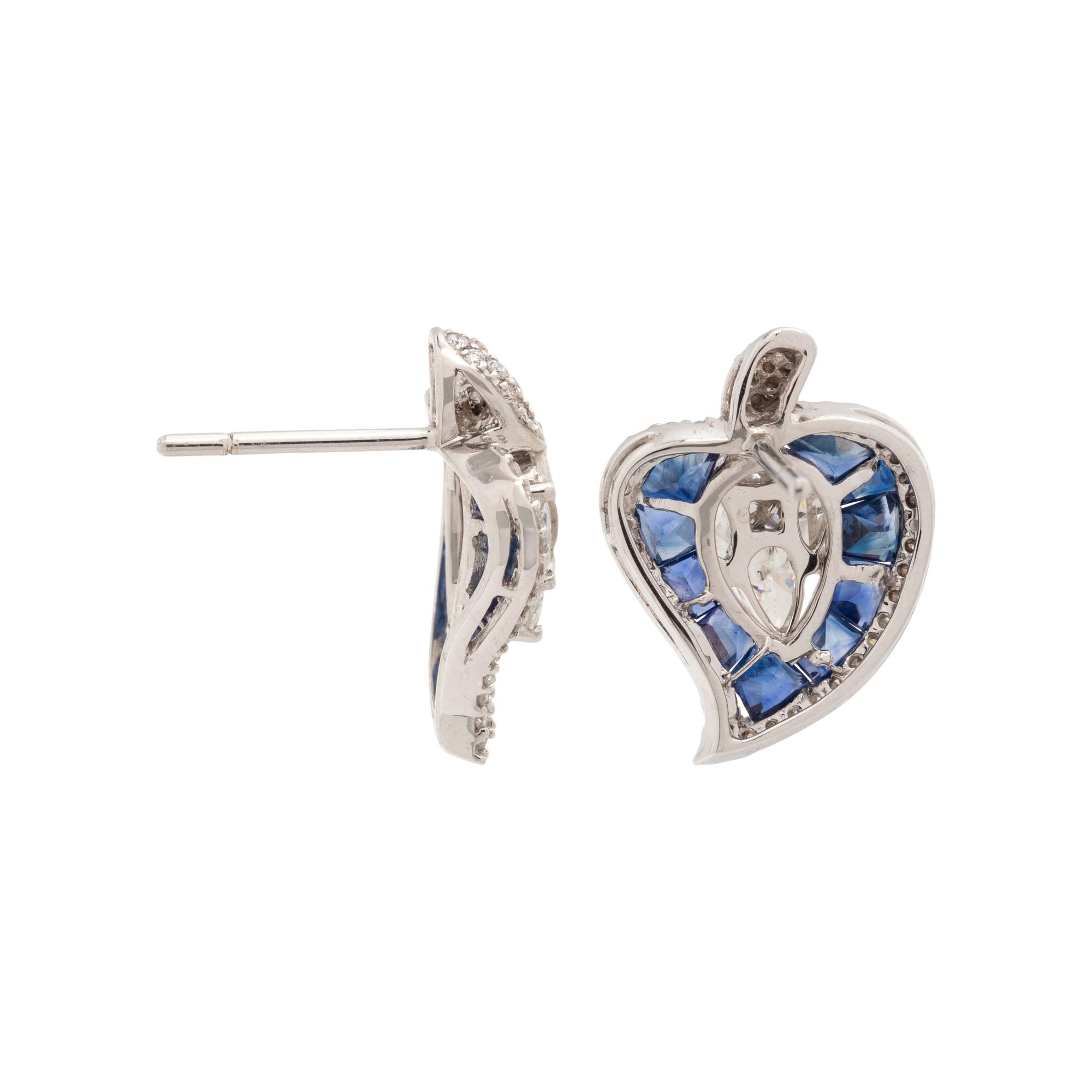 DIAMOND AND SAPPHIRE LEAF EARRINGS