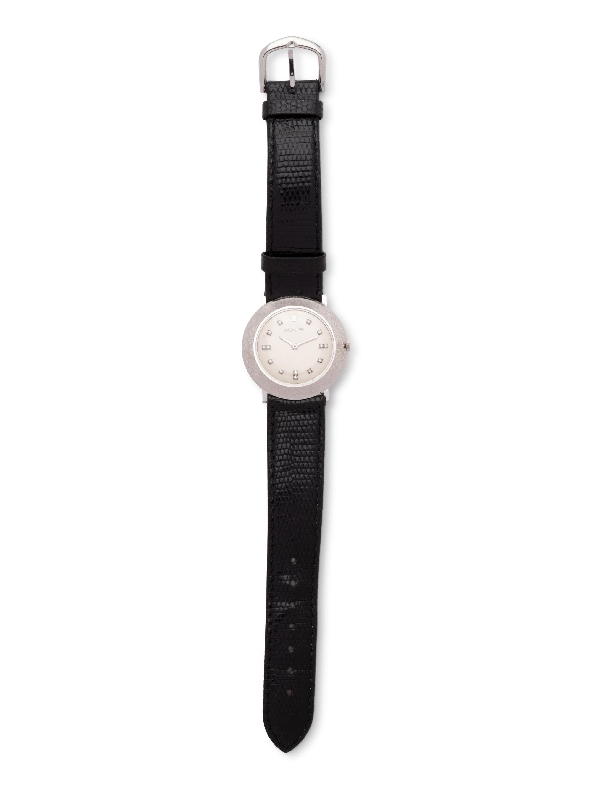LeCOULTRE, VINTAGE, 14K WHITE GOLD AND DIAMOND WRISTWATCH