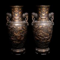 A Pair of Japanese Bronze and Mixed-Metal Baluster Vases, Meiji Period, Late 19th Century