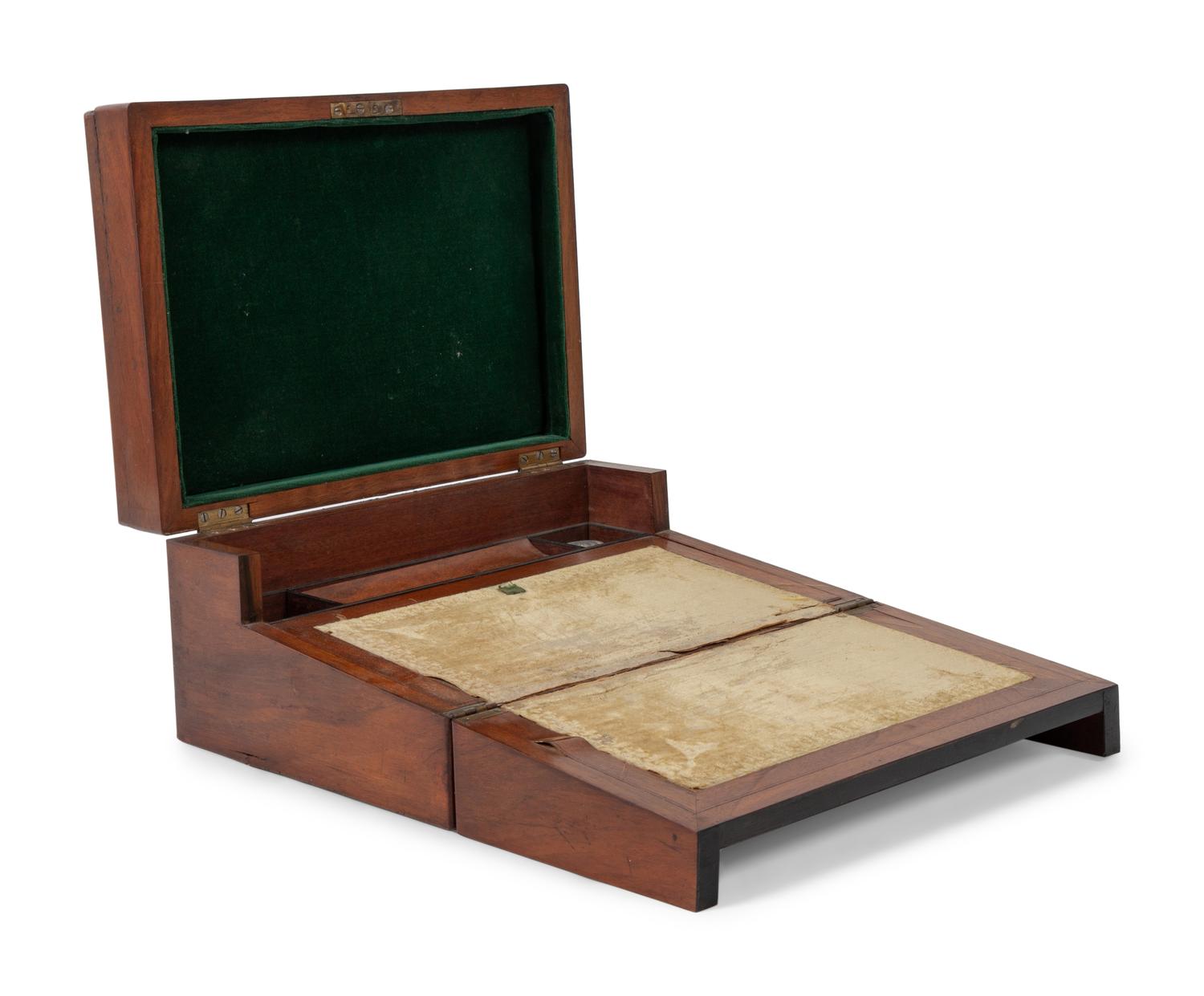 A Regency Parquetry and Mother-of-Pearl Inlaid Walnut Writing Box