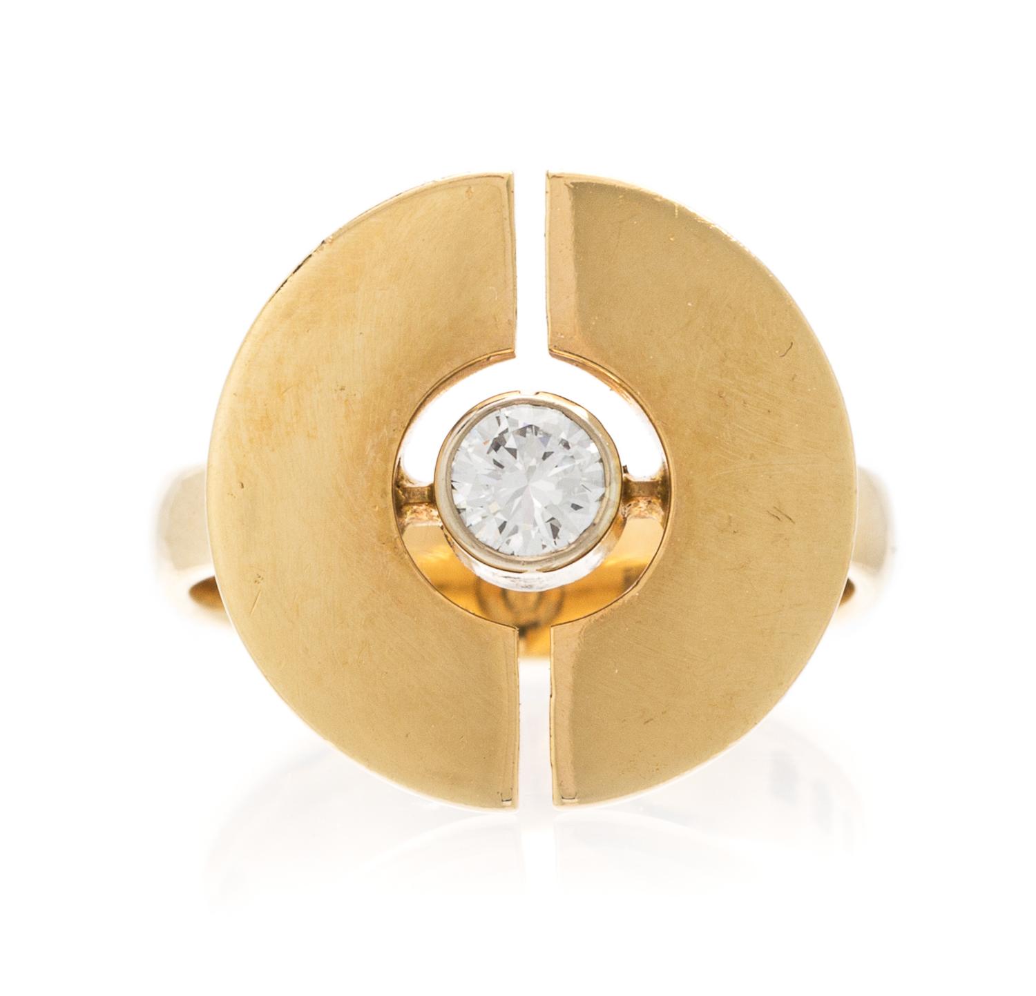 A Modernist 14 Karat Yellow Gold and Diamond Ring, Bent Gabrielsen Pedersen, 5.20 dwts.