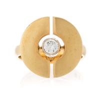 A Modernist 14 Karat Yellow Gold and Diamond Ring, Bent Gabrielsen Pedersen, 5.20 dwts.