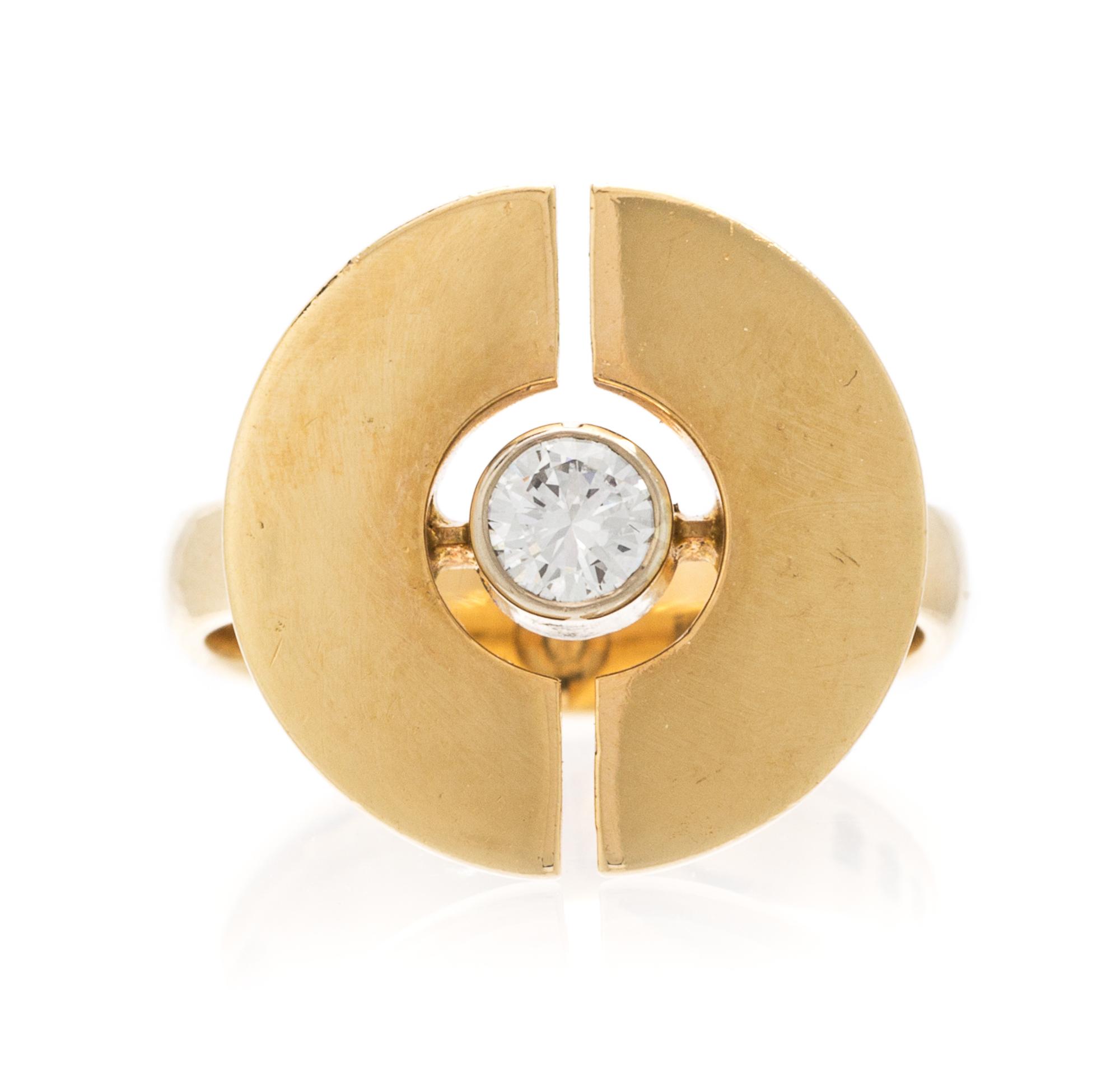 A Modernist 14 Karat Yellow Gold and Diamond Ring, Bent Gabrielsen Pedersen, 5.20 dwts.