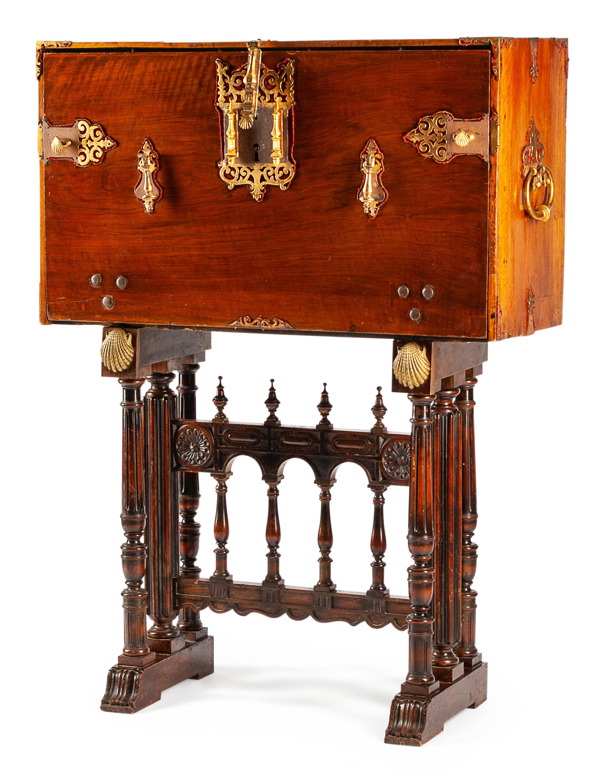 A Spanish Gilt Metal Mounted Vargueno
