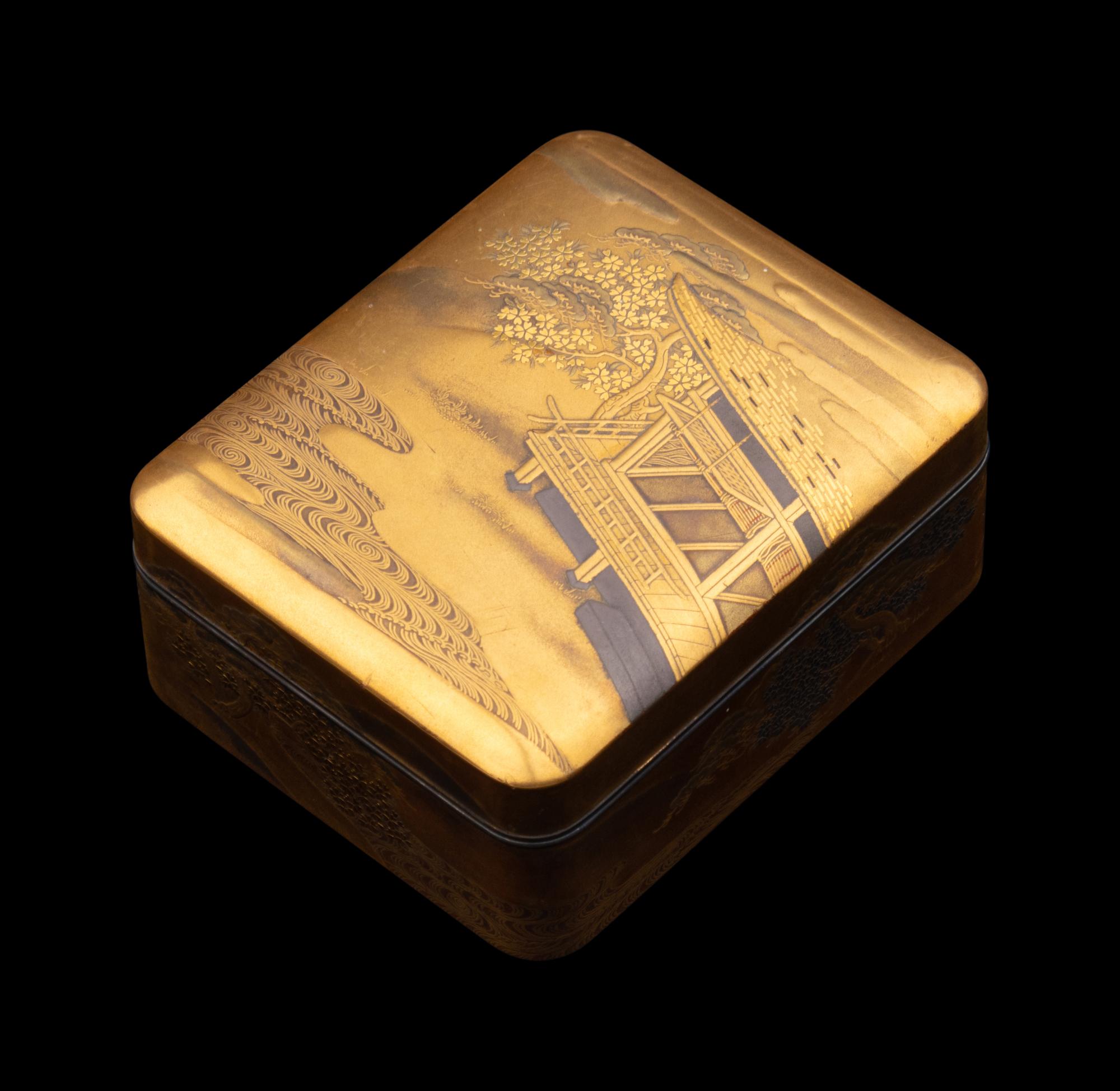 A Japanese Gold Lacquer Covered Accessory Box, Tebako