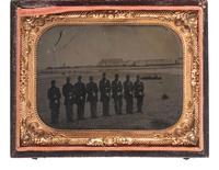 [CIVIL WAR]. Quarter plate tintype featuring the 1st New York Marine Artillery Naval Brigade, New Bern, North Carolina.