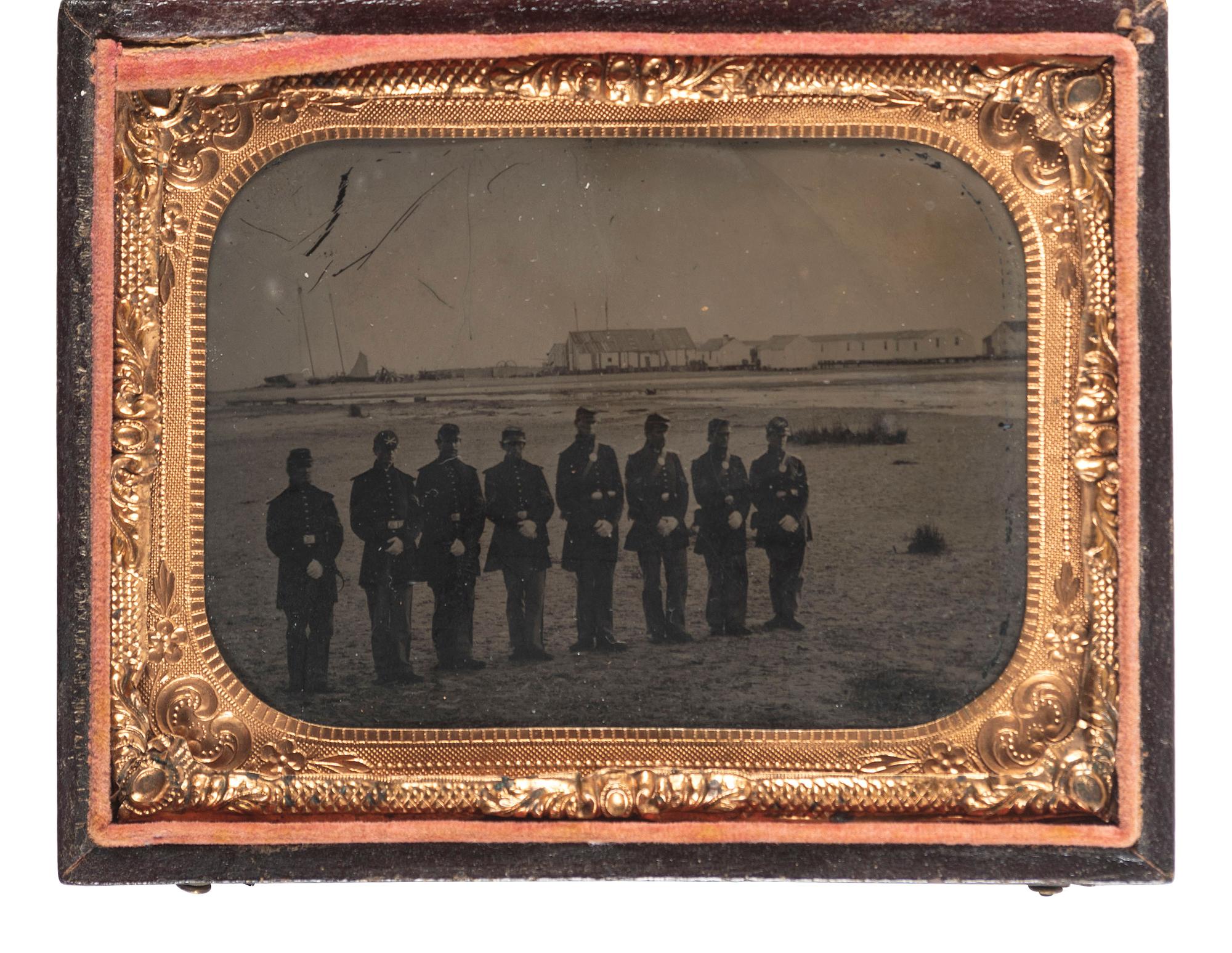 [CIVIL WAR]. Quarter plate tintype featuring the 1st New York Marine Artillery Naval Brigade, New Bern, North Carolina.