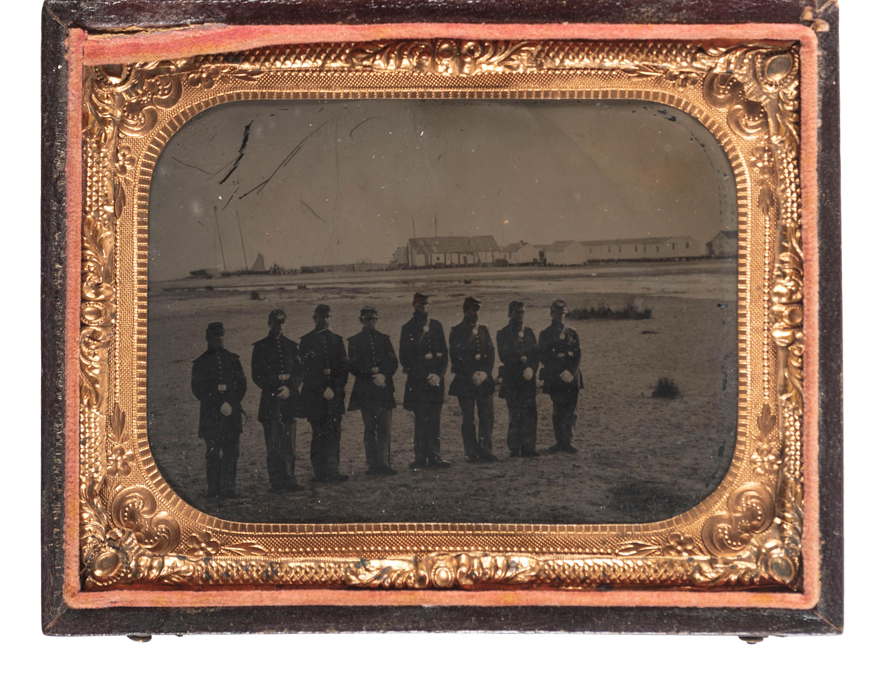 [CIVIL WAR]. Quarter plate tintype featuring the 1st New York Marine Artillery Naval Brigade, New Bern, North Carolina.