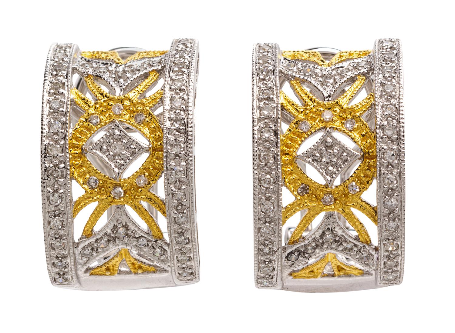 A Pair of 14 Karat Gold and Diamond Earclips, 5.70 dwts.