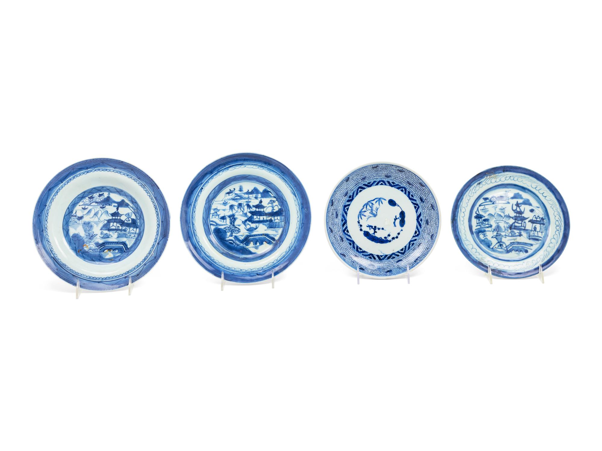 A Group of Eight Chinese Export Blue and White Porcelain Articles