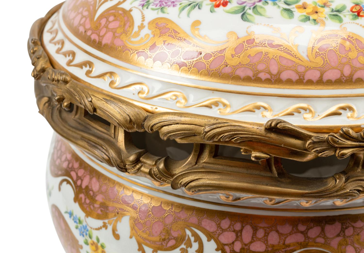 A Pair of French Gilt Bronze Mounted Sèvres Porcelain Potpourri Jars and Covers