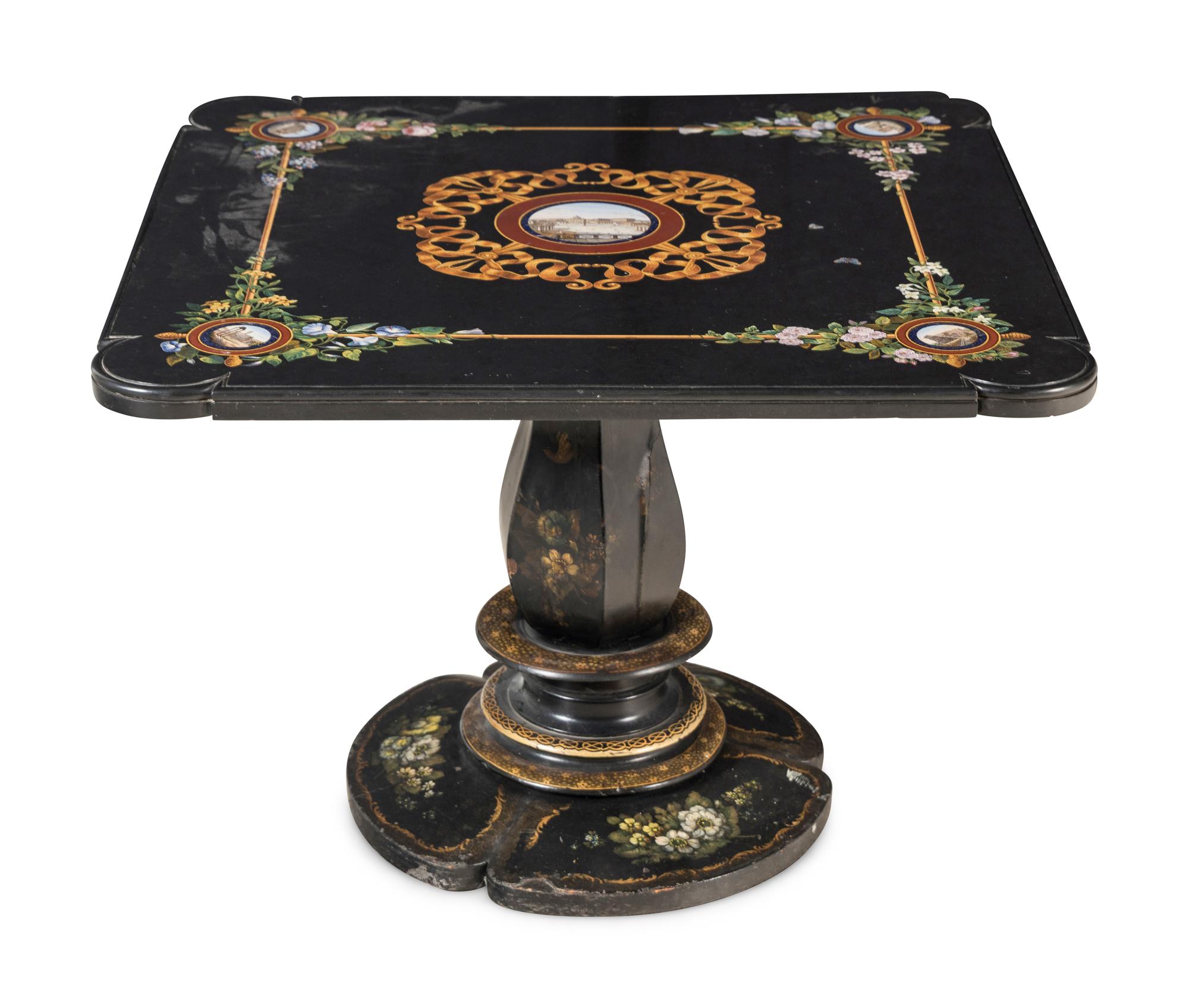An Italian Black Marble and Micromosaic Table Top