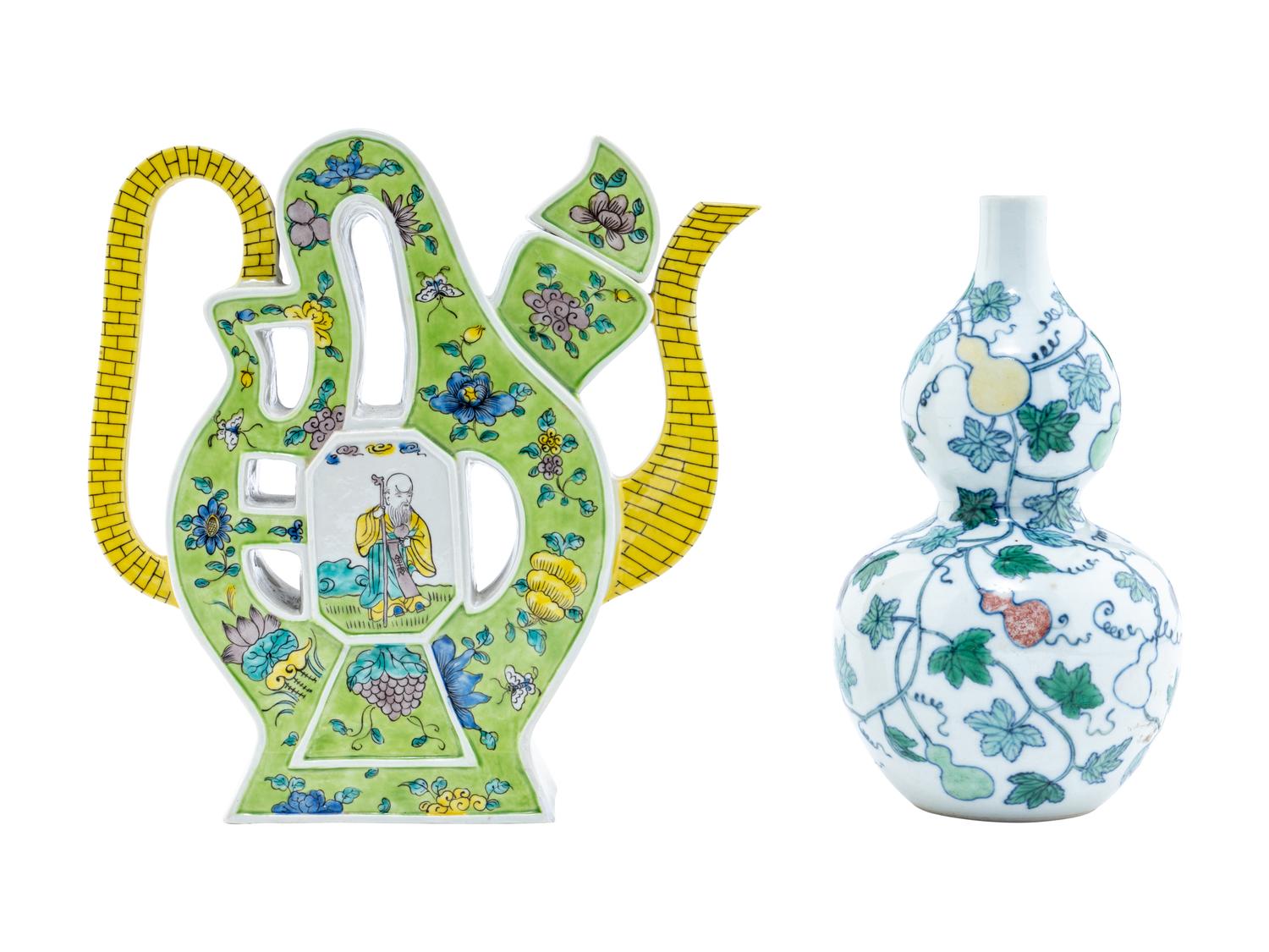 Two Chinese Famille Verte Porcelain Vessels