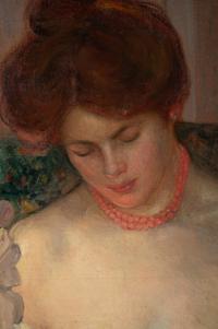 Woman Reading Beside a Lamp , by 1904