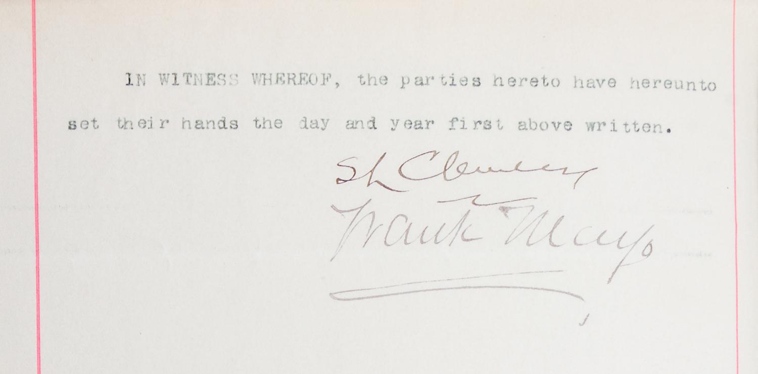 CLEMENS, SAMUEL L. Contract signed for the dramatization of Pudd'nhead Wilson. With a first edition.