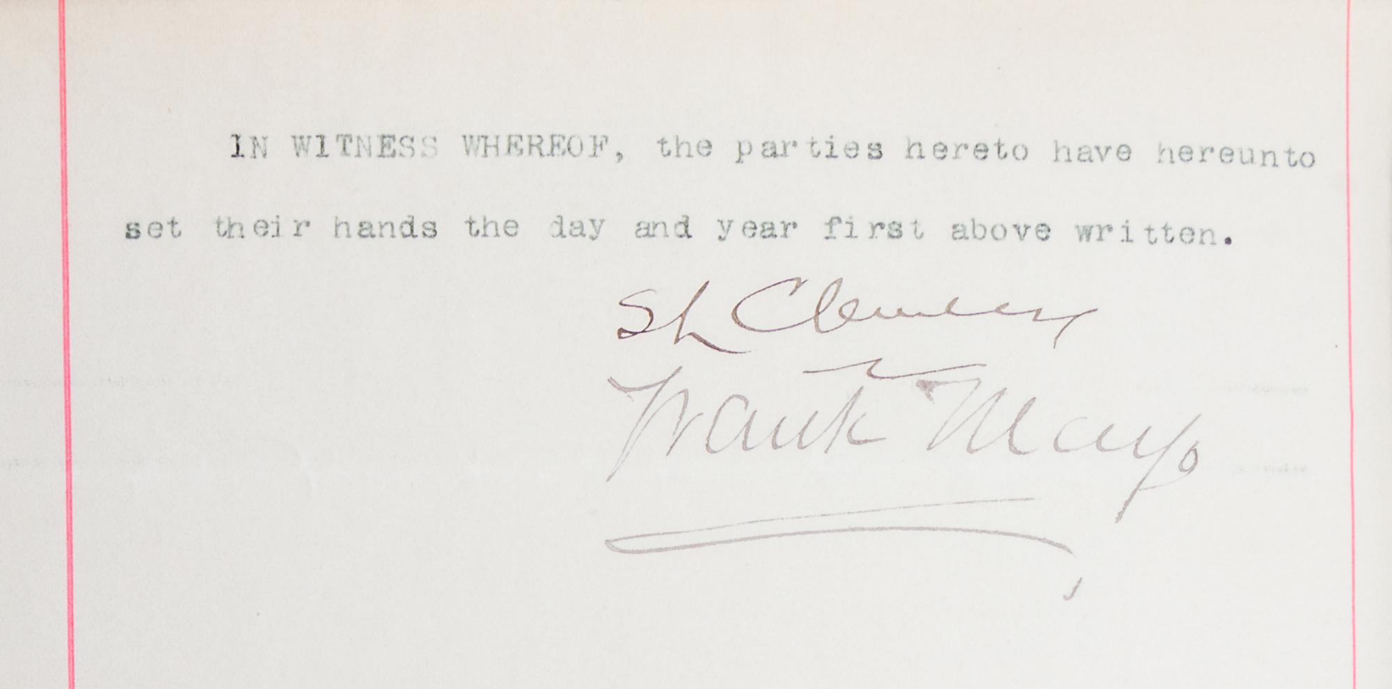 CLEMENS, SAMUEL L. Contract signed for the dramatization of Pudd'nhead Wilson. With a first edition.