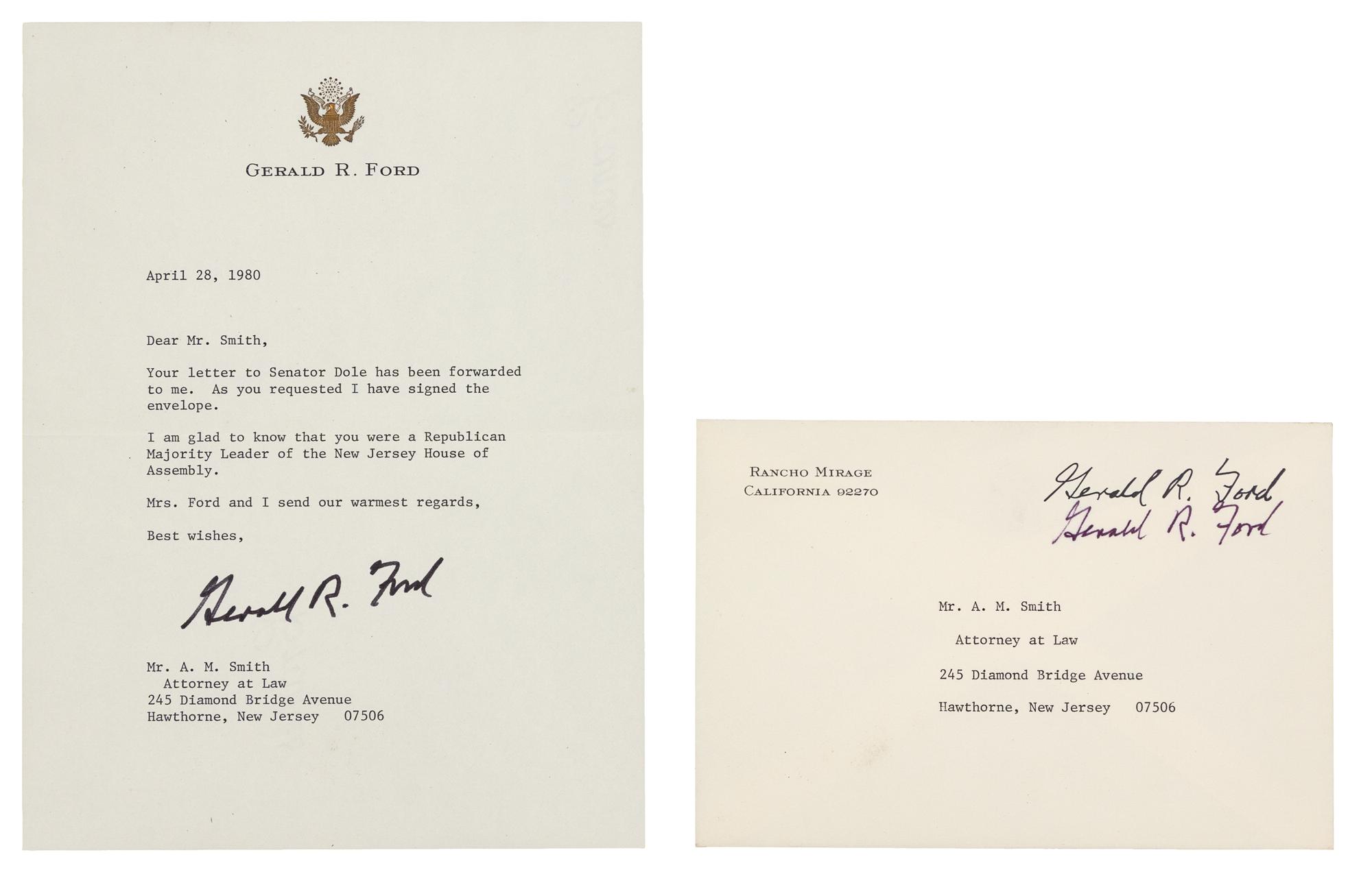FORD, Gerald Rudolph (1913-2006), President. Typed letter signed ("Gerald R. Ford"). To Mr. A. M. Smith, 28 April 1980.
