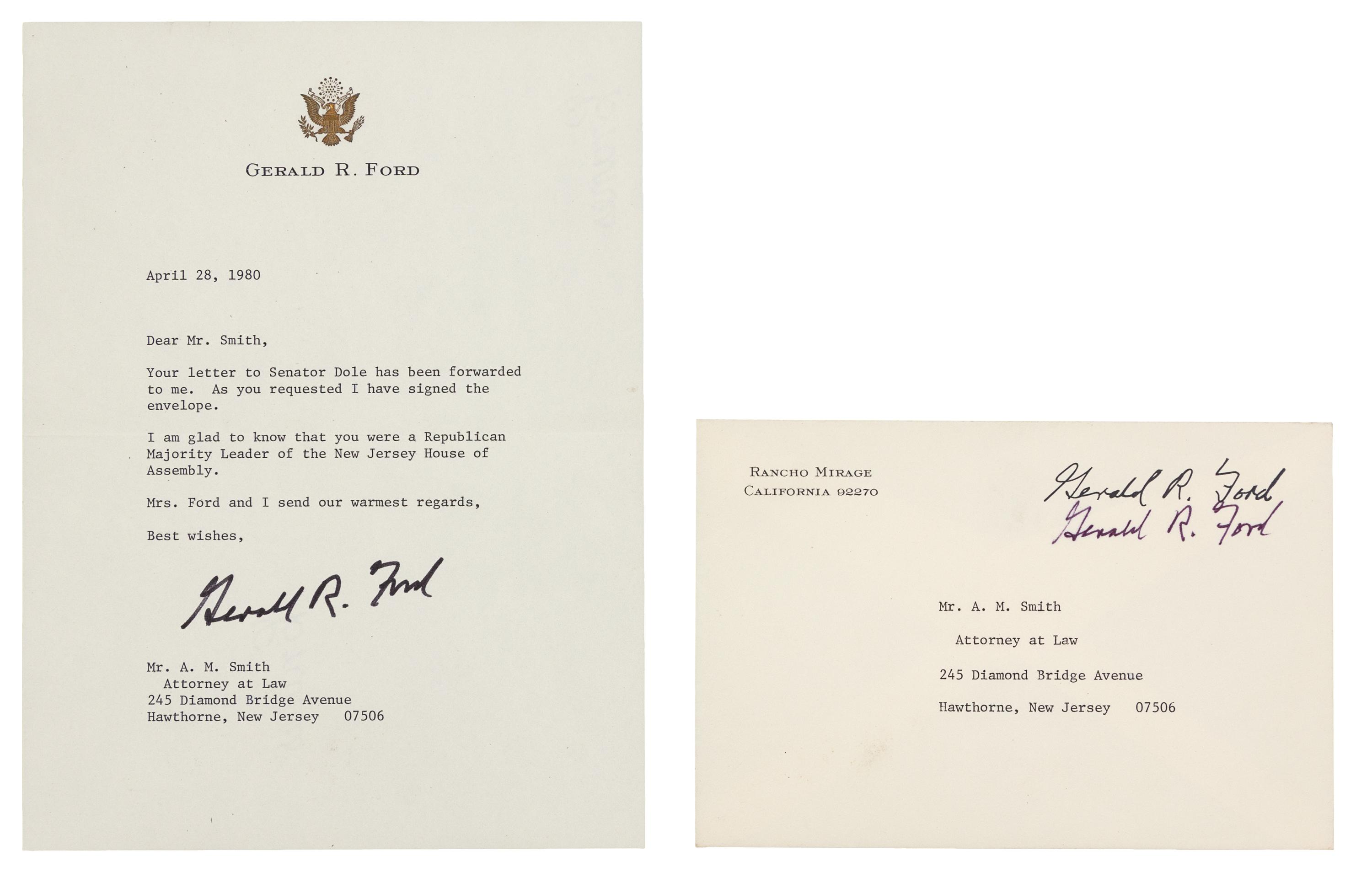 FORD, Gerald Rudolph (1913-2006), President. Typed letter signed ("Gerald R. Ford"). To Mr. A. M. Smith, 28 April 1980.