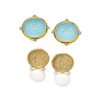 MAZ, COLLECTION OF MULTIGEM AND BLUE GLASS CLIP EARRINGS
