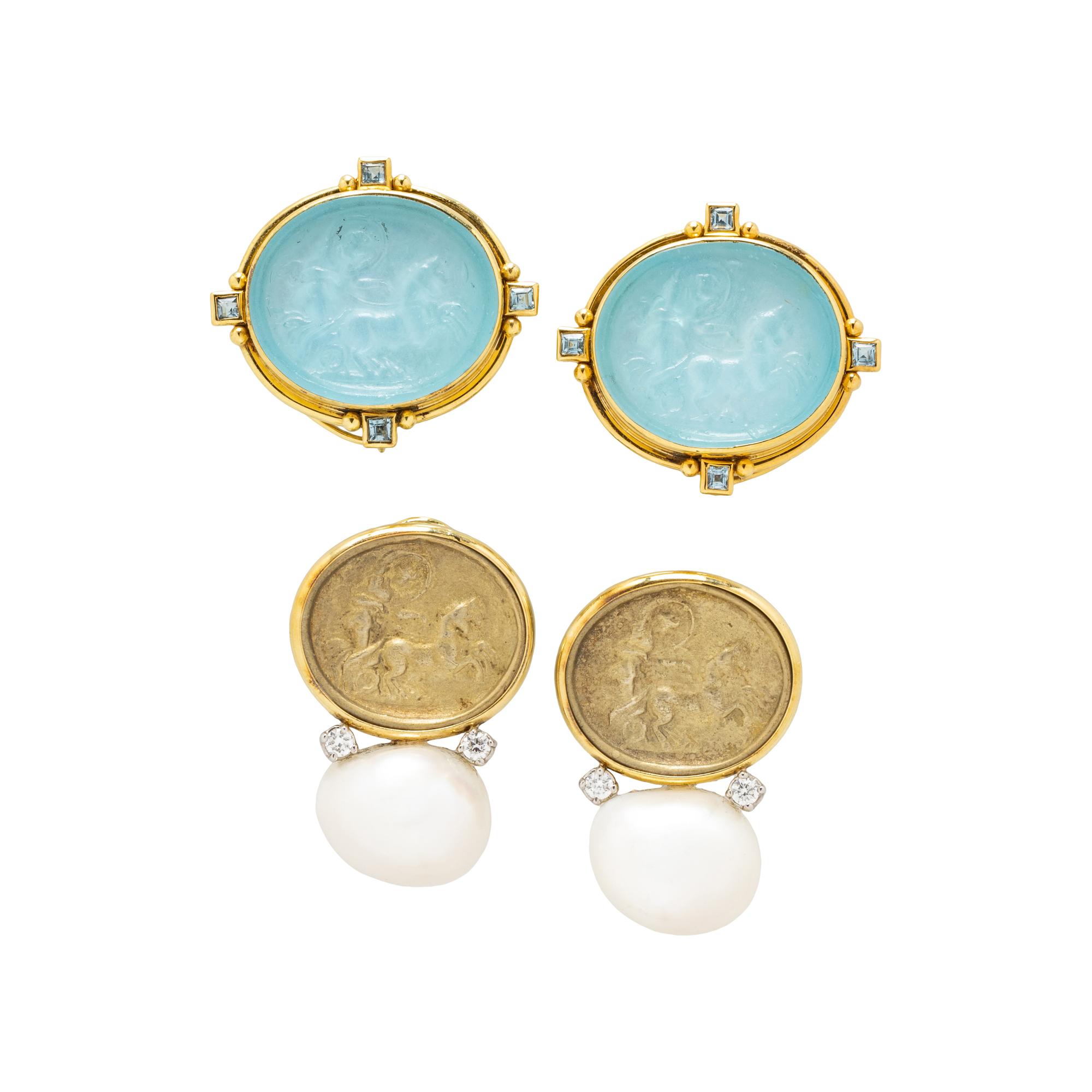 MAZ, COLLECTION OF MULTIGEM AND BLUE GLASS CLIP EARRINGS