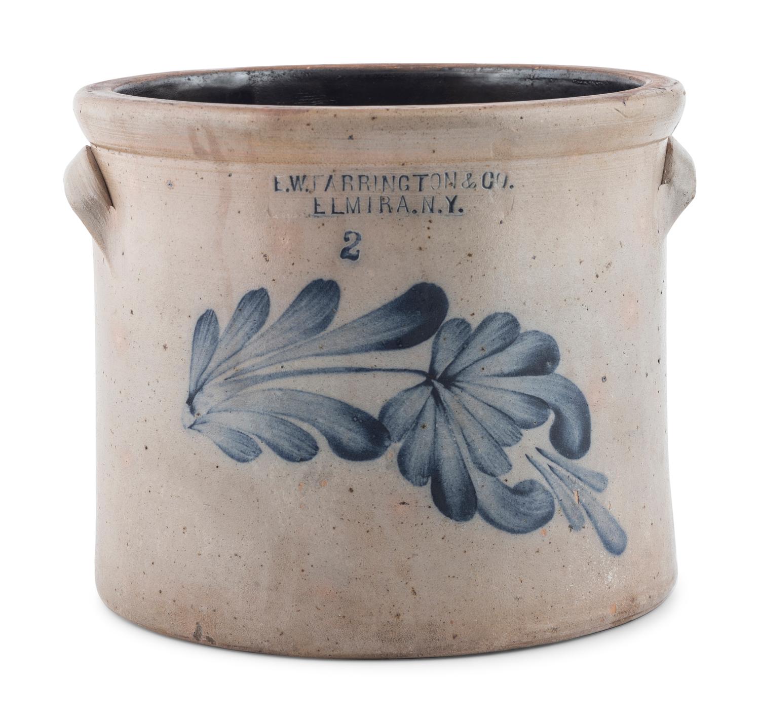 An E.W. Farrington & Co. Two-Gallon Cobalt Decorated Stoneware Crock