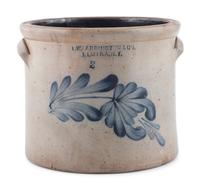 An E.W. Farrington & Co. Two-Gallon Cobalt Decorated Stoneware Crock