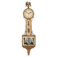 A Classical Eglomise Panel Inset Parcel-Gilt Decorated Mahogany USS Constitution Wall Clock