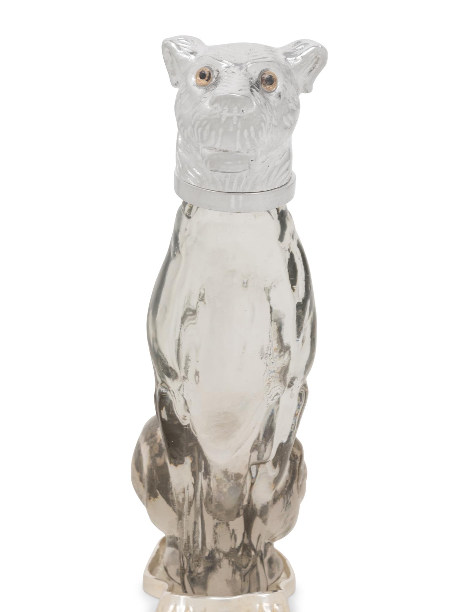 A Silver-Plate and Glass Dog Decanter