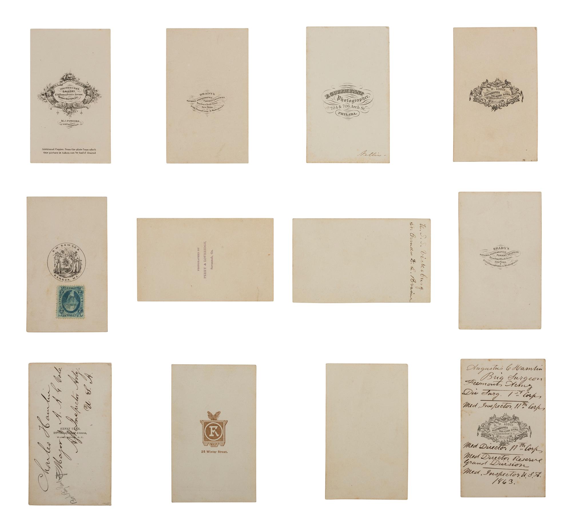 [CIVIL WAR]. CDV collection descended directly in the family of Vice President Hannibal Hamlin featuring portraits of family members and numerous military generals and officers.
