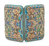 A Russian Shaded Enamel Silver-Gilt Cigarette Case