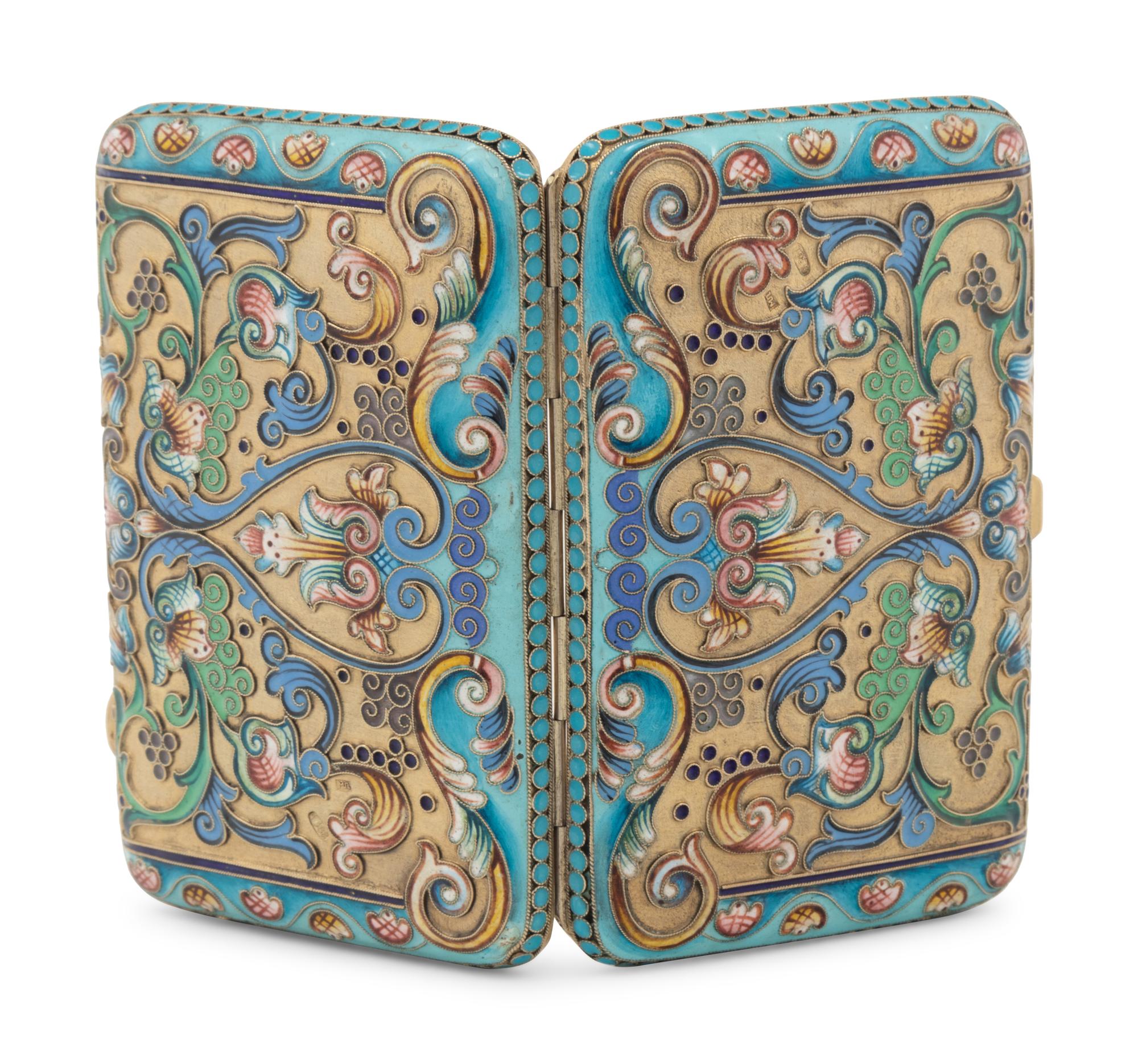 A Russian Shaded Enamel Silver-Gilt Cigarette Case