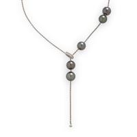 Mikimoto, Cultured Grey Pearl, Diamond, and White Gold Lariat Necklace