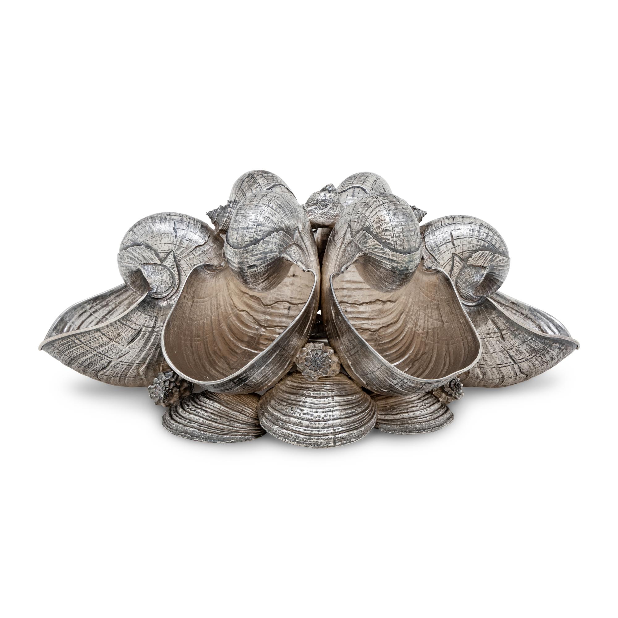 A Buccellati Silver Nautilus Shell Centerpiece