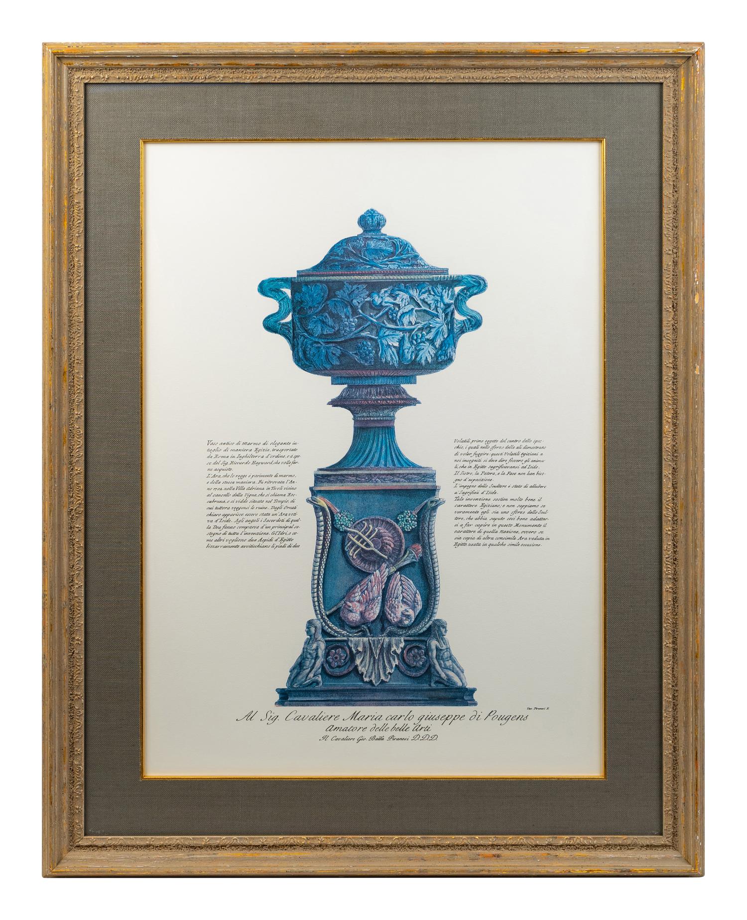 An Italian Engraving of a Marble Vase from the Pallazzo Barberini by Giovanni Batista Piranesi — 19TH CENTURY