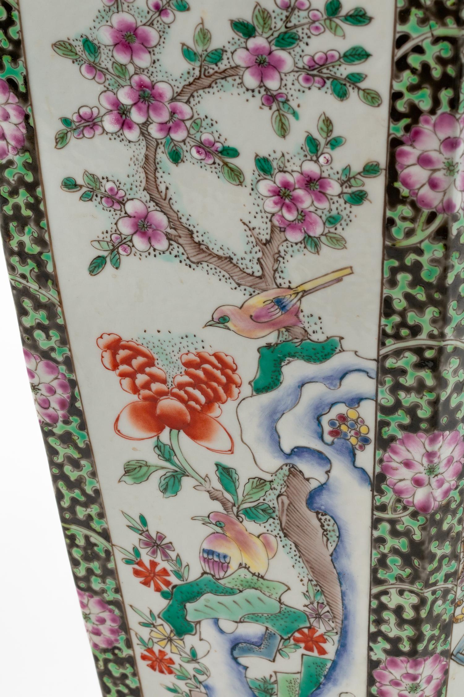 A Monumental Pair of Chinese Porcelain Hexagonal Vases